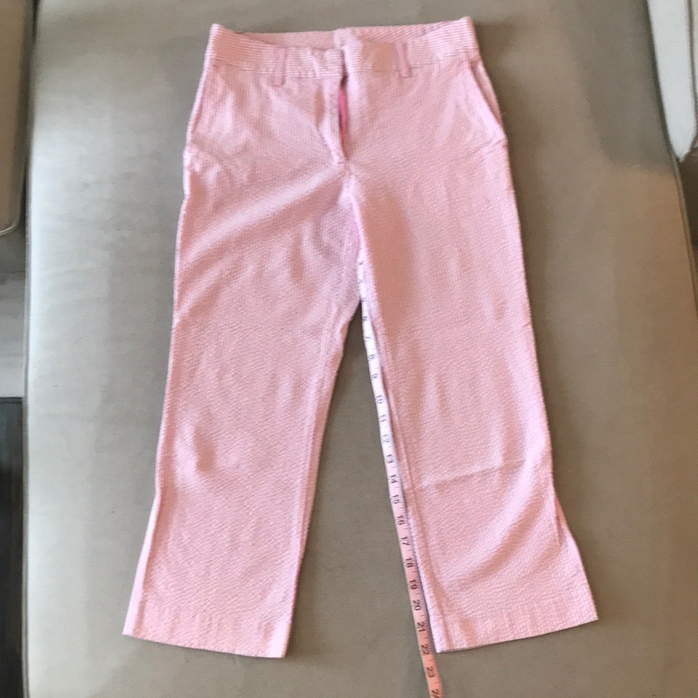 Lilly Pulitzer pink seersucker capris.